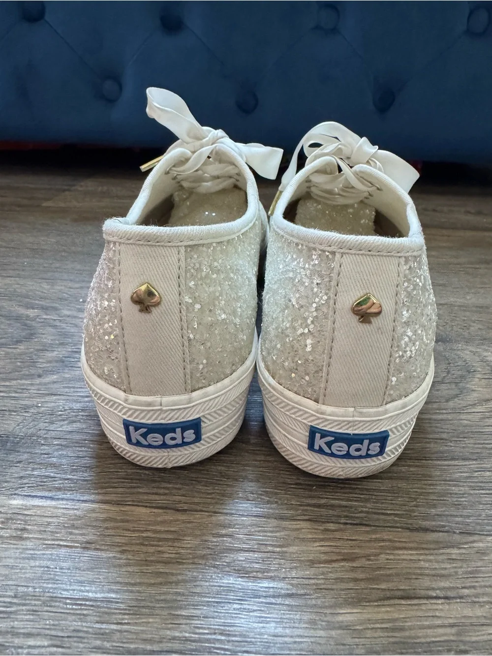 kate spade x Keds Champion Glitter Ribbon Sneakers Ivory Gold Bridal Sparkles 8